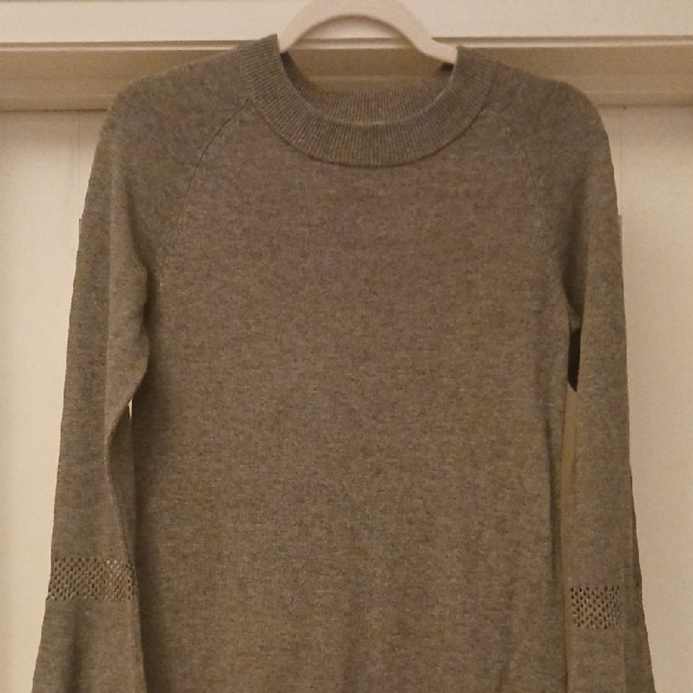 PHILOSOPHY Gray Crew Neck Sweater Dress with Ribbed Detailed Cuffs